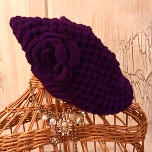 Beret With FLower - Purple